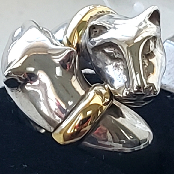 18K Gold Vintage 3PC Panther Ring & Earrings